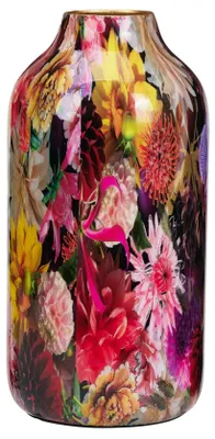 Produktbild von Vase Blumenstraus - Blumendruck schwarz - Metall/Emaille - D12 x H25 cm - Blumenvase