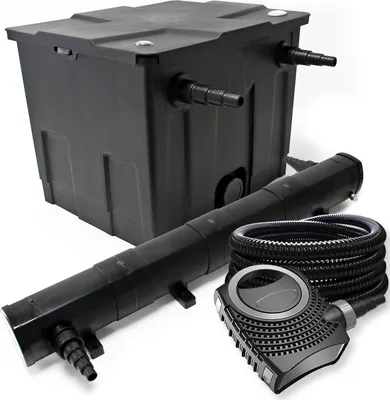 Produktbild von Wiltec Komplettset: CBF-350 Teichfilter bis 12000 L Teichfilteranlage als Durchlauffilter, NEO10000 SuperECO Teichpumpe 10000l/h 80W, CUV-272 Teichklärer UVC Klärer mit 72W, 25m Teichschlauch 25 mm