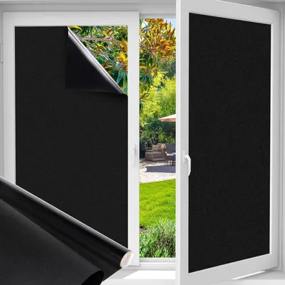Produktbild von Fensterfolie Schwarz Verdunkelungsfolie Blickdicht Fenster Sonnenschutz Milchglasfolie Selbstklebend Anti-UV Statische Folie Milchglas fš¹r Badzimmer Schwarz 45 x 200cm
