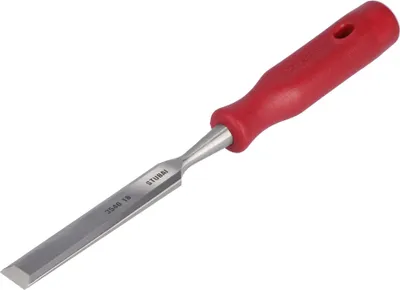 Image de STUBAI Ciseau à bois avec manche plastique rouge & lame extra longue, Ø 18 mm, ciseau à bois pour un travail précis du bois outil de qualité pour menuisier ébéniste bricoleur
