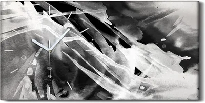 Produktbild von Leinwand Wanduhr Wandkunst Uhr Quarz 60x30 Schwarz Weiß Aquarell Abstraktion - weiße Hände
