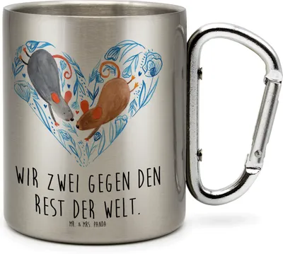 Produktbild von Mr. & Mrs. Panda Thermobecher Mäuse Herz - Transparent - Geschenk, Edelstahlbecher, Maus, thermotasse, Teetasse, Love, Pärchen, Hochzeit, Liebe, Becher Aus Edelstahl