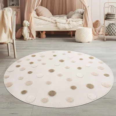 Produktbild von TT Home Kinderteppich Rund, Spielteppich Erdtöne, 3D Design, Robust & Modern für Jungen und Mädchen Größe 160 cm Rund