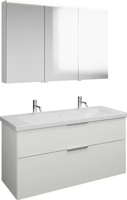 Produktbild von burgbad Eqio Set, bestehend aus Spiegelschrank rechts, Keramik-Waschtisch mit 2 Armaturbohrungen und Waschtischunterschrank, Breite 1230mm, SFAO123LF6582C0001G0146