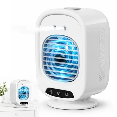 Produktbild von Mini Luftkühler USB mit Sprühnebel, 3 Geschwindigkeiten & 2 Nebelstufen, oszillierend, leise Tischventilator mit Wassertank & Akku