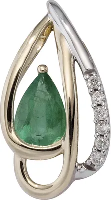 Produktbild von JOBO Anhänger 585 Gelbgold bicolor 6 Diamanten Brillanten 1 Smaragd grün Goldanhänger