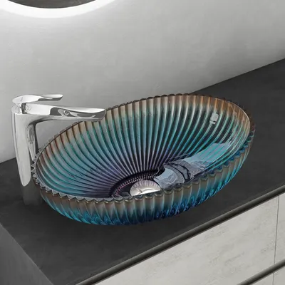 Produktbild von Mai & Mai Waschbecken Glas Aufsatzwaschbecken Glaswaschbecken Handwaschbecken Waschschale Oval Mehrfarbig BxTxH 50,5x35x14,5 cm Minerva04