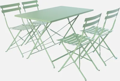 Immagine prodotto di Set tavolo da giardino pieghevole in acciaio con 4 sedie, 110cm, Verde grigio