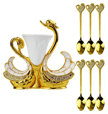 Produktbild von 6-teilige Dessertlöffel Set mit Schwänehalter - Teelöffel für Kaffee und Eis