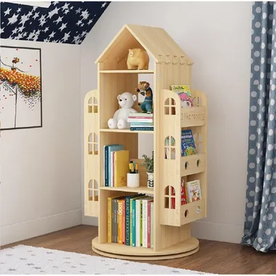 Productafbeelding van Draaibaar boekenkast, massief grenenhout, 360 graden, staande kast, opslagrek, geschikt voor kinderen en volwassenen