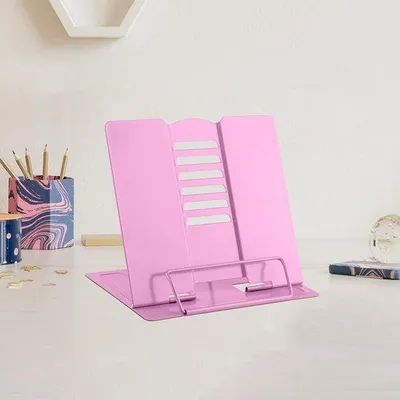 Productafbeelding van Ibenzoa® Verstelbare metalen boekstandaard voor kookboeken, tablets en documenten – roze, roestvrij staal/staal, 15,5 x 12,5 x 15 cm, 6-voudig verstelbaar, opvouwbaar