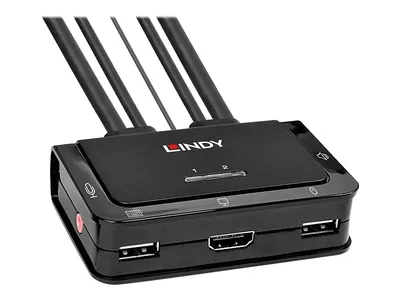Obrázek produktu pro 2portový KVM přepínač Lindy s rozhraním HDMI 2.0, USB 2.0 a zvukovým kabelem