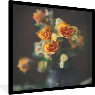 Produktbild von MuchoWow® Gerahmtes Poster Rosen - Orange - Blumen 40x40 cm - Poster mit Schwarzem Bilderrahmen Wandposter Rahmen Foto Bilder - Mit Rahmen - Wanddekoration Schlafzimmer