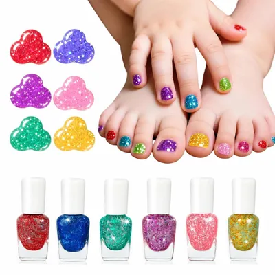 Immagine prodotto di Set di smalti per bambini, lavabile, 6 colori, con glitter, non tossico, ad asciugatura rapida