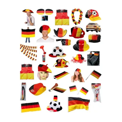 Produktbild von JUNG Deutschland 33-tlg Fußball WM 2026 Weltmeisterschaft 26 - großer Mix aus Fahnen, Hüten, Mützen und uvm - Fan Artikel für Kinder, Frauen Männer
