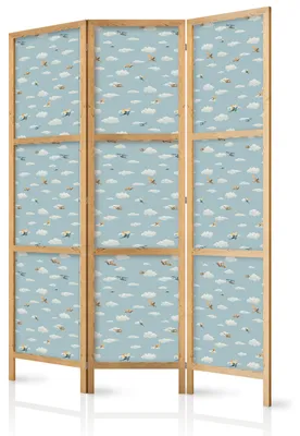 Immagine prodotto di Pannello divisorio giapponese, 3 ante, pieghevole, realizzato in tessuto non tessuto di alta qualità, con motivo di aerei e nuvole, ideale per la cameretta dei bambini, dimensioni 135 cm x 172 cm