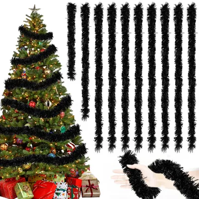 Lametta für Weihnachtsbaum, 20 m, 10 Stück, schwarz, Weihnachtsdekoration