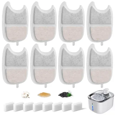 Productafbeelding van Vervangingsfilters voor drinkfonteinen, 16 stuks (8x koolstoffilter, 8x schuimfilter) voor kattenfonteinen YPD-C004