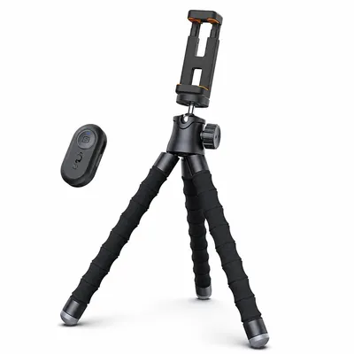 Produktbild von Reise-Handystativ 136 g, faltbar und flexibel, für 4–7-Zoll-Smartphones, mit Bluetooth-Fernbedienung und Zubehörschuh
