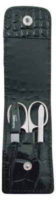 Produktbild von Solingen Maniküre Set 3-teilig – Nagelschere, Pinzette & Saphirfeile – Echtleder Etui Germany Schwarz / Cocco