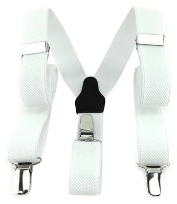 Image de Bretelles pour enfants en forme de Y - Bretelles élastiques blanches avec 3 clips