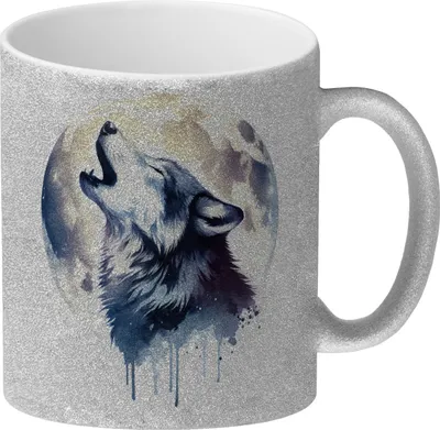 Produktbild von Wolf im Mondschein Glitzer-Kaffeebecher