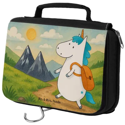 Produktbild von Mr. & Mrs. Panda Kosmetiktasche Einhorn Bergsteiger Design - Weiß - Geschenk, beautycase, Urlaub, Abenteuer, Berge, Kulturbeutel, Unicorn, Einhörner, hygienebeutel