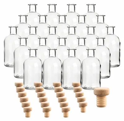 Productafbeelding van Set van 24 Ronde Apothekersflessen van 250 ml met Houten Kurken