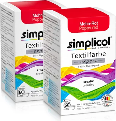 Produktbild von simplicol Textilfarbe expert, DIY Färbemittel für Stoff in verschiedenen Farben, Farbe:Mohn-Rot (1703), Größe:2er Pack