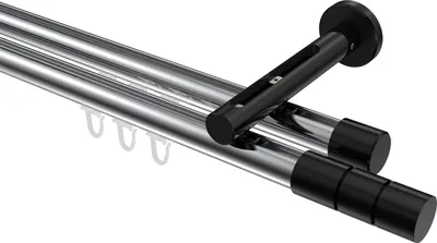 Produktbild von Interdeco Innenlaufstange / Gardinenstange mit Innenlauf Chrom / Schwarz, Typ Siteno Elanto (Rillenzylinder), 20 mm Ø 2-läufig, 600 cm