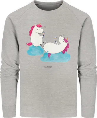 Produktbild von Mr. & Mrs. Panda Organic Pullover Einhorn Sekt Größe XL - Heather Grey - Geschenk, Sweatshirt, Party, Baumwoll, Freundin, Unicorn, Sweater, Rundhals, Einhörner, Pulli