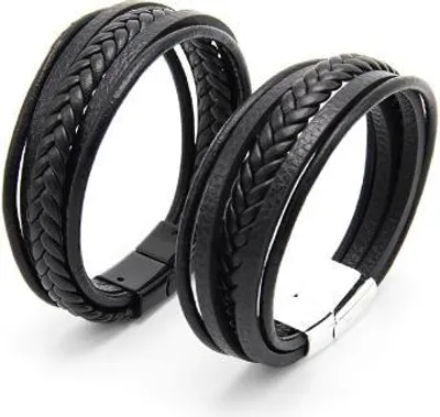 Obrázok produktu pre Viacvrstvový kožený náramok so strieborným magnetom, 19 cm