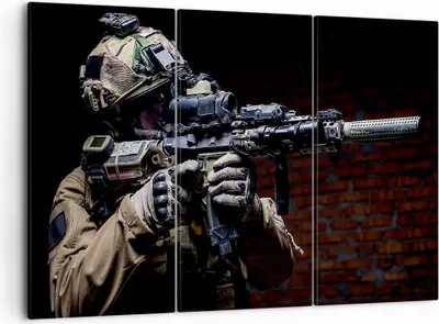 Produktbild von Bild auf Leinwand - Leinwandbild - Soldat Gewehr - 105x70cm - Wand Bild - Wanddeko - Wandbilder - Leinwanddruck - Bilder - Kunstdruck - Wanddekoration - Leinwand bilder - Wandkunst - CE105x70-3785