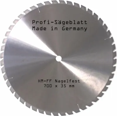 Produktbild von HM Sägeblatt 700 x 35 mm NAGELFEST Z= 48 FF Hartmetall FSP Kreissägeblatt für Bauholz Schalholz Leimholz Brennholz zum Sägen mit Kappsäge Brennholzsäge Tischsäge Tischkreissäge Kreissäge Wippsäge