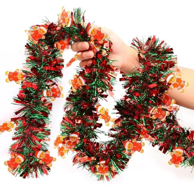 Productafbeelding van Kerstkrans, glitterslingers, rood en groen, peperkoekmannetje, 2 meter, kunstmatig, voor decoratie