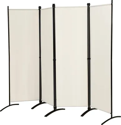 Produktbild von GOPLUS 4-teiliger Raumteiler, 173 cm hoher Paravent mit Metallrahmen, Sichtschutz Trennwand klappbar für Wohnzimmer, Schlafzimmer & Büro (Weiß)