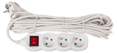 Image de Câble de rallonge avec interrupteur - 3 prises, 10m, blanc 70402