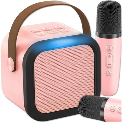 Obrázok produktu pre Karaoke reproduktor Bluetooth 5.3, 2 mikrofóny, 10 W, RGB osvetlenie, ružový