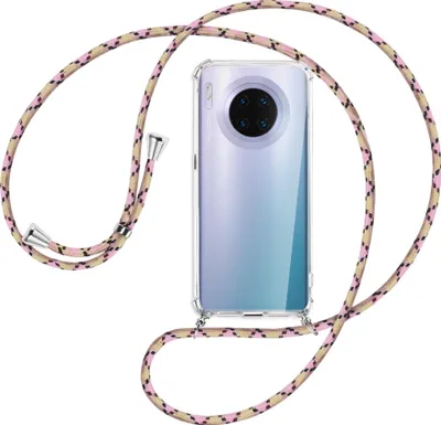 Produktbild von Handykette Backcover-Schutzhülle mit Band (Metall silberfarben) für Huawei Mate 30 Pro - rosa Karo