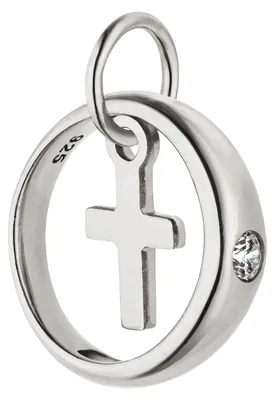 Produktbild von Taufring Anhänger mit Kreuz 925 Silber rhodiniert Zirkonia Ø 11mm Taufschmuck