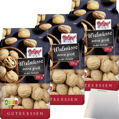 Produktbild von Hofgut Walnüsse in Schale 3er Pack (3x500g Beutel) + usy Block