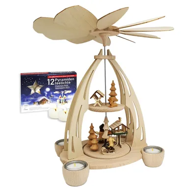 Zdjęcie produktu dla Drewniany, stołowy, tealight, świąteczny, piramida - Karmnik dla ptaków