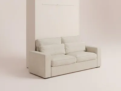 Produktbild von Klappbare Kleiderschrank Bett 140 x 200 cm - Hand geöffnet vertikal - Mit LED-Beleuchtung - Beige + Sofa-Bett - RAPILI