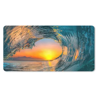Produktbild von MuchoWow® Schreibtischunterlage Sonnenuntergang - Wasser - Welle - Orange 80x40 cm - XXL Mauspad - Gaming Mauspad
