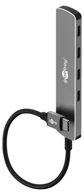 Immagine prodotto di Goobay 79160 Hub USB Advanced Slim a 4 porte, da USB-C™ a USB-C™, 5 Gbit/s, grigio, 0,1 m - Connettore USB-C™ (USB 3.2) > 4x USB-C™ (USB 3.2)