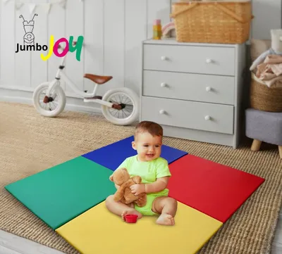 Produktbild von XXL Turnmatte für Kinder Faltbar – 120x120 cm – 3 cm Dick – Bunte Spielmatte & Krabbelmatte – Weichbodenmatte für Zuhause & Kita