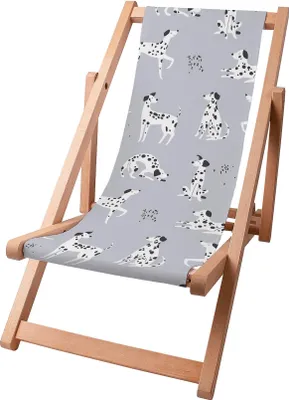 Immagine prodotto di Sdraio per bambini Dreamroots pieghevole in legno, fino a 130 kg, sdraio pieghevole con regolazione dell'inclinazione dello schienale in 3 fasi, Cartoon Dalmata
