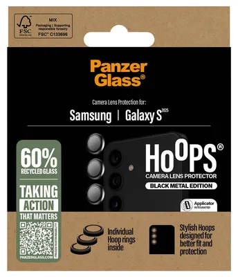 Produktbild von PanzerGlass ® Hoops® Kameraschutz Schwarz Samsung Galaxy S25, Samsung, Samsung - Galaxy S25, Trockene Anwendung, Kratzresistent, Schockresistent, Schwarz, 1 Stück(e)