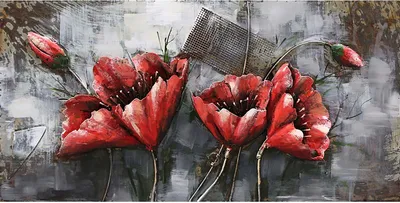 Produktbild von 3D-Metallbild - Motiv: Rote Blumen - 60 x 120cm