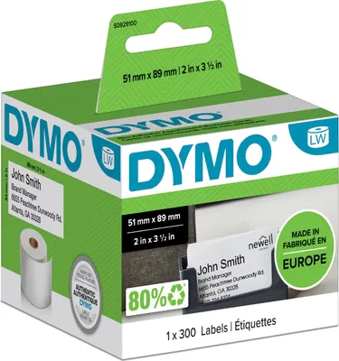 Produktbild von DYMO Original LabelWriter Namenschilder-Etiketten | 51 mm x 89 mm | Rolle mit 300 Etiketten | selbstklebend | für LabelWriter Etikettendrucker und Beschriftungsgerät